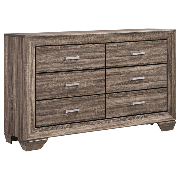 English Elm Harrison Mid-Century 6-Drawer Dresser in Dark Cocoa Finish with Tapered Legs, Sleek Black-Trim Accents taupe B062P378458