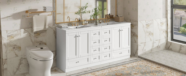 English Elm 72" Freestanding Bathroom Vanity Mdf Shaker Style with Ceramic Sink and Soft Close Storage N729P000031K