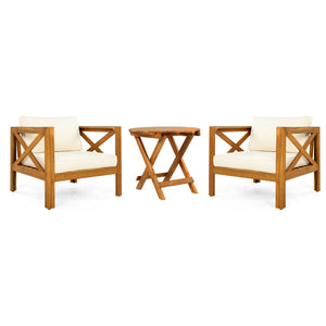 English Elm Christopher Knight Home® - Patio Conversation Set - Stylish Acacia Wood Chairs With Cushions & Foldable Teak Finish Table N770P264304B_N770P261552T