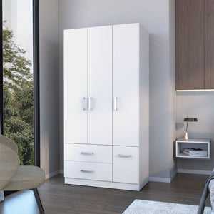 English Elm White Elegant 4-Door Armoire With 2 Drawers For Organized Storage In Bedrooms And Dressing Areas B062S00564-GIGA