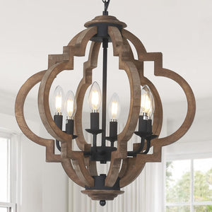 English Elm Farmhouse 6-Light Chandelier - Rustic Wooden Pendant Light For Dining Room, Kitchen & Entryway Decor W2738P185440
