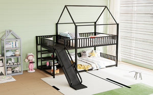 English Elm Full Metal House Bunk Bed with Slide Storage Stairs and Safety Rails for Kids W1580S00345
