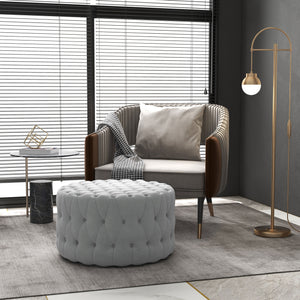 English Elm HOMCOM Round Button Tufted Ottoman Stool with Velvet-feel Upholstery, Light Gray Accent Seat, 31.5" W2225P173827