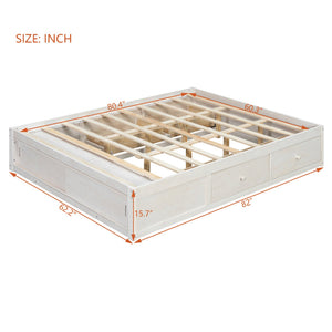 English Elm Queen Platform Bed with Four Storage Drawers Footboard Cubby Modern Low Profile Frame White LP000138AAK