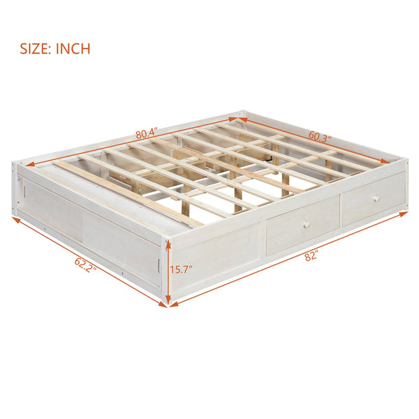 English Elm Queen Platform Bed with Four Storage Drawers Footboard Cubby Modern Low Profile Frame White LP000138AAK