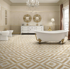 English Elm 12*12 Waterjet Marble Tiles - Luxurious White & Gold Natural Stone For Elegant Floors & Walls W1696P262344
