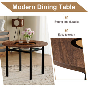 English Elm Table Set Round 42 Inch Wood Grain Mdf Dining with Glass Inset and Two Pu Chairs W1151S04494