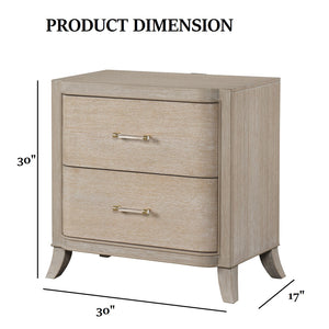 English Elm Transitional Oak Veneer Nightstand with Usb Charging Dovetail Drawers Acrylic Pulls B2741P435317