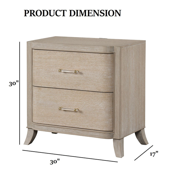 English Elm Transitional Oak Veneer Nightstand with Usb Charging Dovetail Drawers Acrylic Pulls B2741P435317