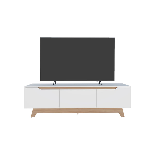 English Elm TV Stand Modern White & Natural Oak, 2 Doors 1 Drawer, Compact FSC-Certified Media Storage Unit B097P369436