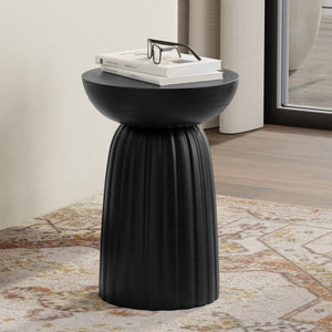 English Elm Boyd Solid Mango Wood Accent Table Hand Carved Artisan Piece for Modern Living Black B136P414662