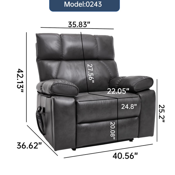 English Elm Dark Grey Leatheraire Power Lift Recliner Dual Motor Massage Heat Heavy Duty W1803P340317