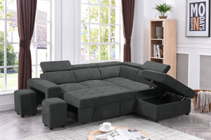 English Elm Remy Woven Fabric Sleeper Sectional with Storage Ottoman and Tucked Away Stools B2749S00184