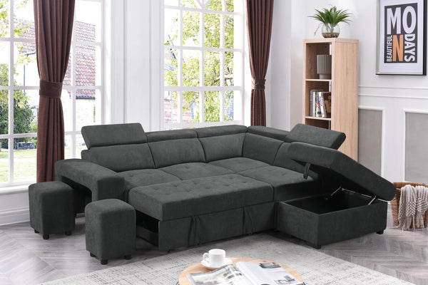 English Elm Remy Woven Fabric Sleeper Sectional with Storage Ottoman and Tucked Away Stools B2749S00184