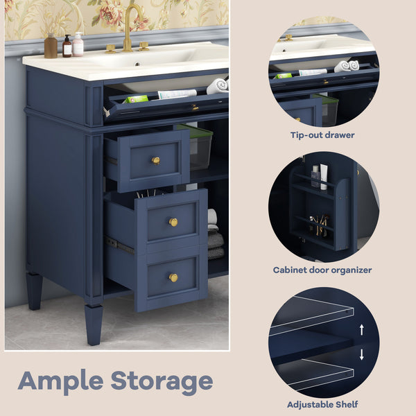 English Elm 30'' Modern Bathroom Vanity With Ceramic Sink, 3 Drawers & Storage Cabinet – Stylish & Durable Design N710P206904C