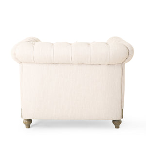 English Elm Christopher Knight Home® - CLUB Club Chair Chesterfield-Inspired Tufted PU Upholstery with Nailhead Trim, Scrolled Arms, Turned Legs Beige 39.25 L x 34.25 W x 25 H 72069.00FBGE