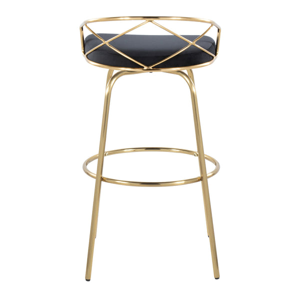 English Elm 30" Swivel Barstools Set of 2 Black Velvet Gold Legs Bar Height Kitchen Glam B202S00495