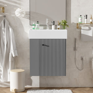 English Elm 21.6" Modern Floating Bathroom Vanity With Ceramic Sink & Open Shelving - Space-Saving Design! N729P170390E