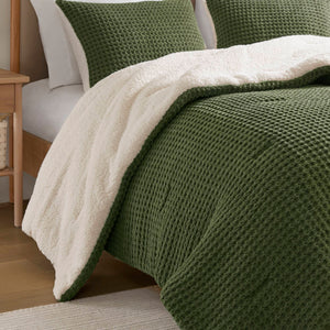 JLA Home Madison Park - Cable Chenille Comforter Set with Sherpa Reverse, Oeko-Tex Plush Cable-Knit Texture for Cozy Nights Olive MP10-8888