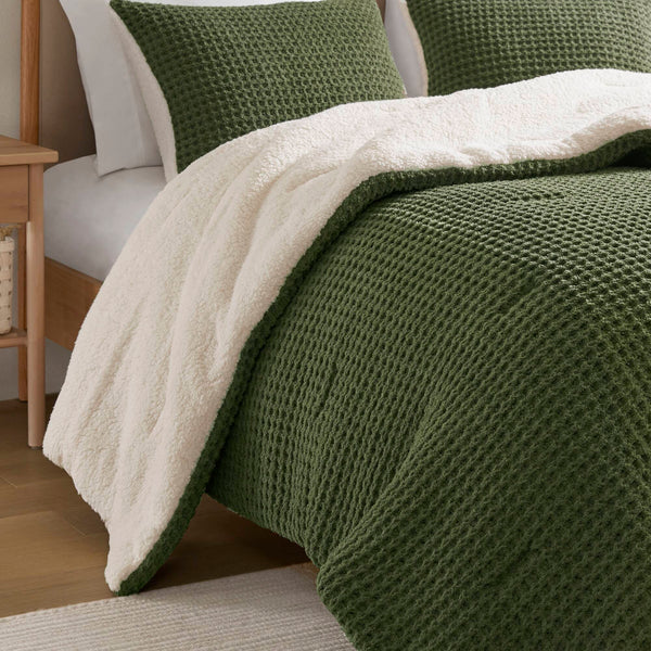 JLA Home Madison Park - Cable Chenille Comforter Set with Sherpa Reverse, Oeko-Tex Plush Cable-Knit Texture for Cozy Nights Olive MP10-8888