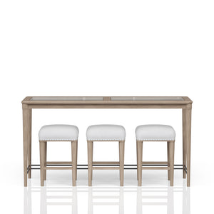 English Elm Frosted Sand Console Table Set with 3 Stools — Transitional Solid Wood, Frosted Glass Top, Durable MDF Appeal B2699P218293