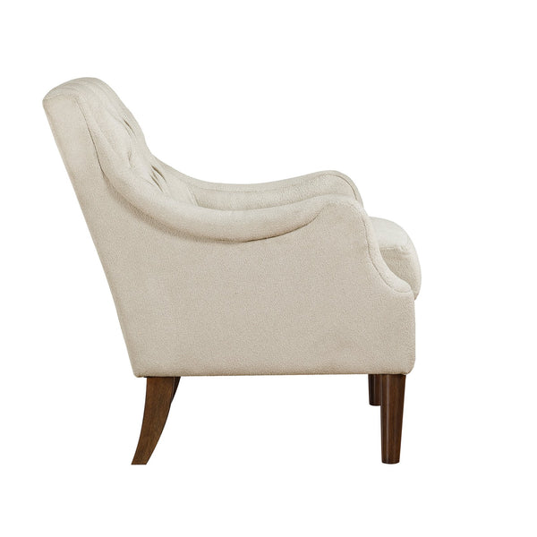 English Elm Beige Stella Button-Tufted Boucle Accent Chair with Dark Wood Legs — Modern Classic Comfort, 30.5"x32.5"x34" B011P272287
