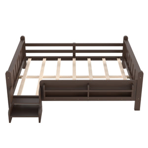 English Elm Twin Pine Floor Bed for Kids with Side Bookcases Built-in Stairs and Safety Guardrails Espresso W1580P390226