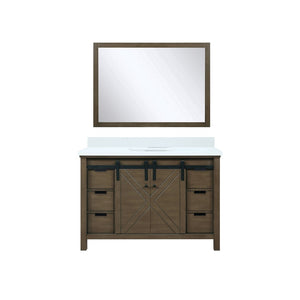 English Elm Rustic Brown Bath Vanity 48" With White Quartz Top, Spacious Storage & Stylish 44" Mirror Included B2731S00718-GIGA
