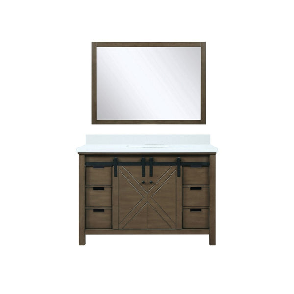 English Elm Rustic Brown Bath Vanity 48" With White Quartz Top, Spacious Storage & Stylish 44" Mirror Included B2731S00718-GIGA