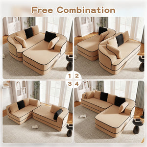 English Elm 106" Teddy Fabric L-Shaped Sofa - Plush, No Assembly, Contrast Color, Cozy Couch For Modern Living Room W714S01417
