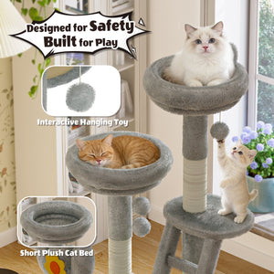 English Elm 72in Cactus Cat Tower Sisal Posts Plush Perches Capsule Pod Multi-level Climb Gray W1578P447629