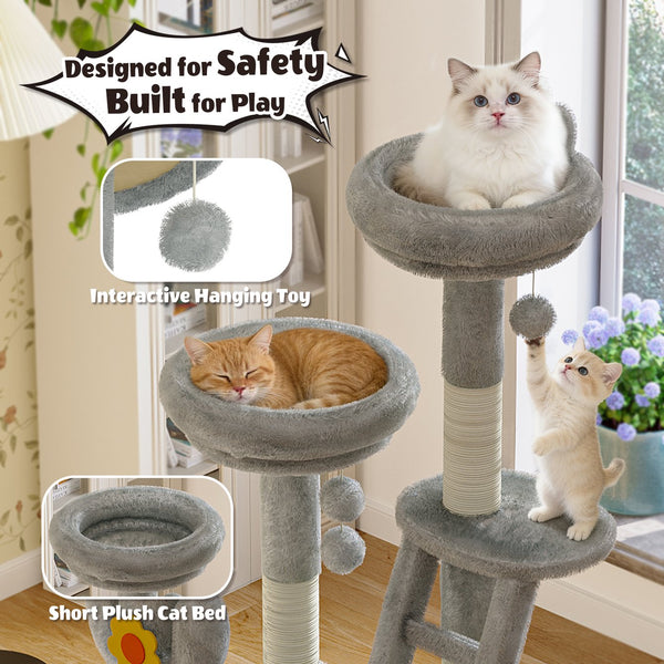 English Elm 72in Cactus Cat Tower Sisal Posts Plush Perches Capsule Pod Multi-level Climb Gray W1578P447629