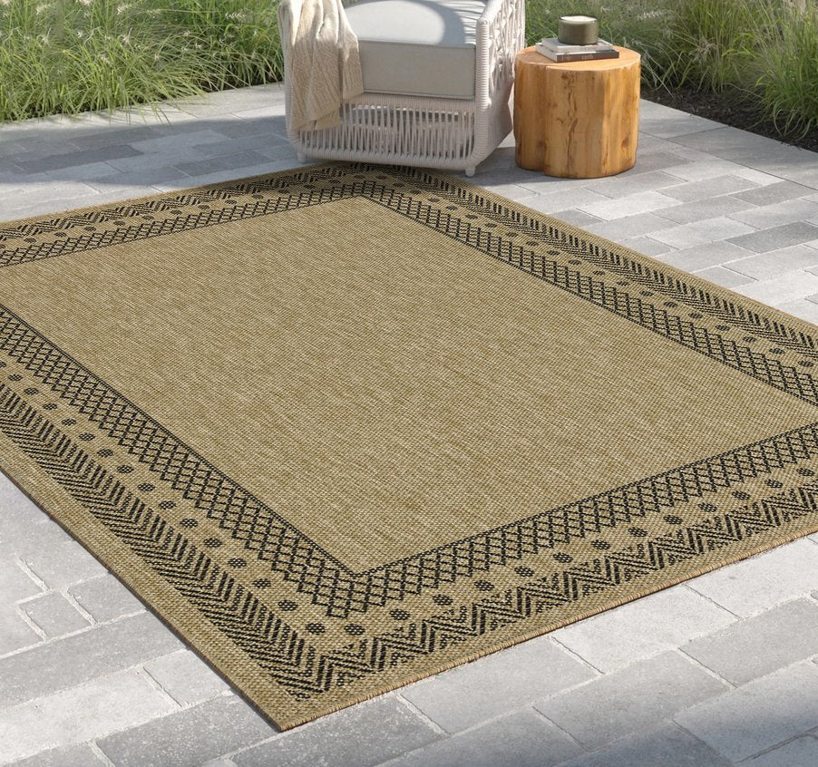 English Elm Earth Jute & Black 5'3" X 7'3" Indoor/Outdoor Area Rug - Durable, Stylish, Kid & Pet Friendly! B186P198827