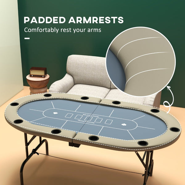 English Elm Soozier Foldable Poker Table For 10 Players - 70" Oval Casino Game Table With Cup Holders & Comfort W2225P217199-GIGA