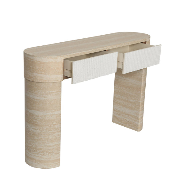 English Elm Entryway Console Table with Fluted Drawers Warm Woodgrain Finish for Hallway or Sofa W3040P455735