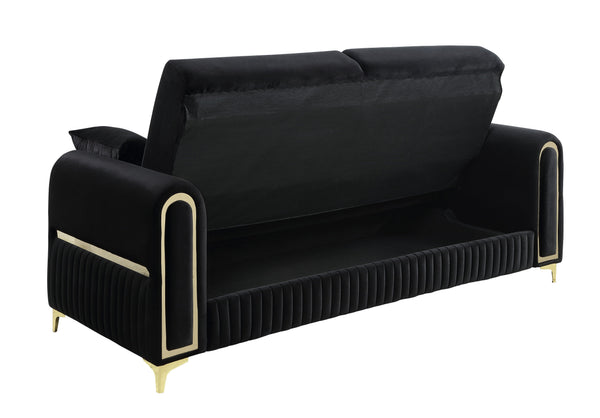 English Elm Ruby 3 Piece Living Room Sofa Set with Gold Steel Legs and Channel Stitch Detail B009S02248