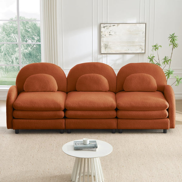 English Elm Teddy Fleece Modular Cloud Sofa Sculptural Curved Three Seat Living Room Couch Orange W5656S00095