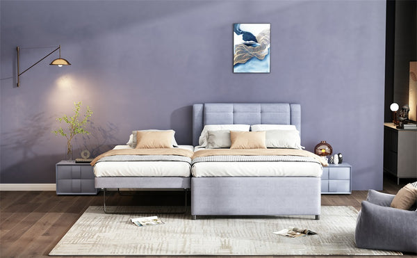 English Elm Full Size Upholstered Platform Bed With Versatile Trundle - Modern Gray Design For Comfort & Style DL001678AAE