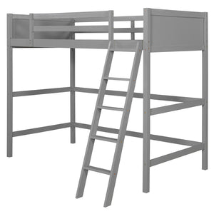 English Elm Loft Bed with Built-in Slide Solid Pine Twin Frame for Kids Bedroom Play Gray N708P360090E