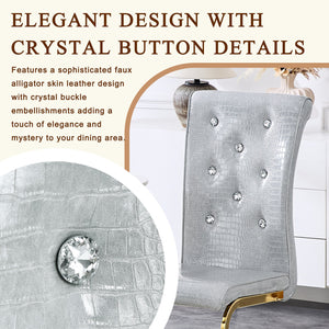 English Elm Set of 2 Glam Faux Alligator Pvc Dining Chairs with Crystal Buckle Bow Legs Gray W3875P371040