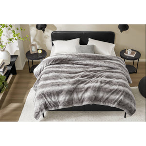 JLA Home Madison Park - Faux ultra-soft reversible faux fur blanket with mink reverse, OEKO-TEX certified cozy luxury Snow Leopard MP51-8530