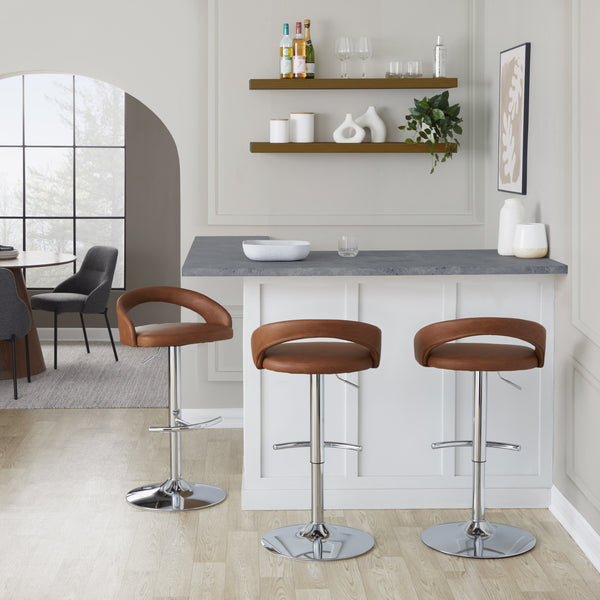 English Elm Adjustable Swivel Barstools Faux Leather Seats Polished Chrome Base Set of 3 B202S02046
