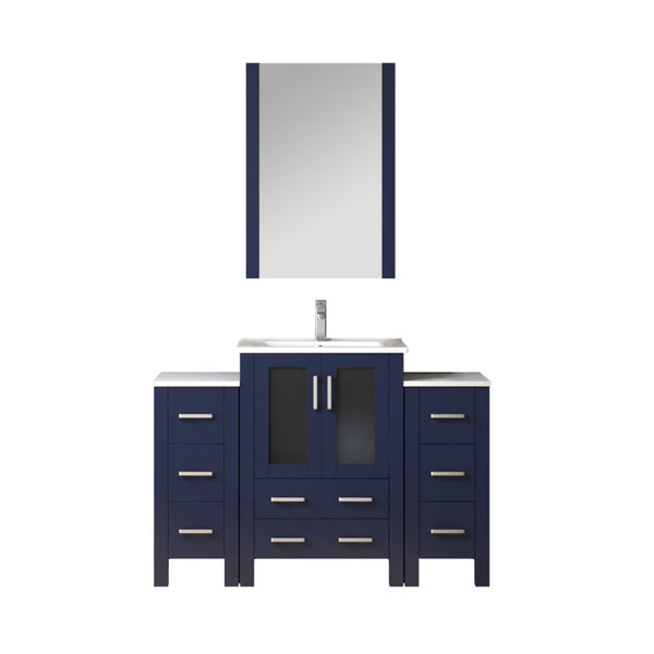 English Elm Navy Blue Bath Vanity 48" Wide With Elegant White Ceramic Top, Faucet Set & Chic Mirror Included B2731S01371