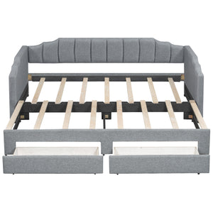 English Elm Twin Extendable Upholstered Daybed with Two Storage Drawers, LED Light, Slat Kit Included for Guests Gray N7500002061E