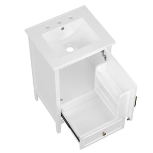 English Elm 20" Bathroom Vanity with Sink and Ceramic Top, Modern Freestanding Cabinet with Drawer & Shelf Storage, Adjustable Feet for Stability and 200lb Capacity White N725P192821K