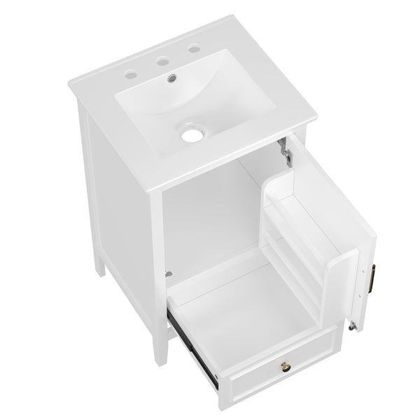 English Elm 20" Bathroom Vanity with Sink and Ceramic Top, Modern Freestanding Cabinet with Drawer & Shelf Storage, Adjustable Feet for Stability and 200lb Capacity White N725P192821K