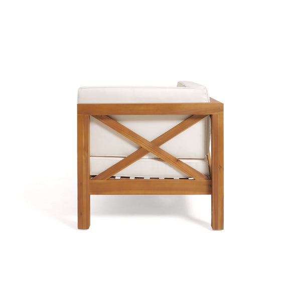 English Elm Brava Outdoor Acacia Corner Bench Set with Coffee Table for Patio Entertaining Beige 57968.00BEI