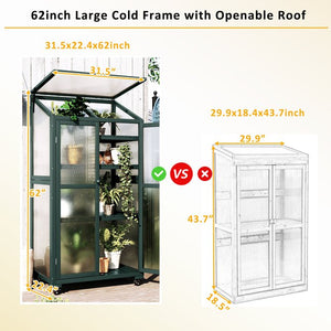 English Elm Topmax Fir Wood Portable Greenhouse with Polycarbonate Panels Adjustable Shelves and Casters N717P221494F