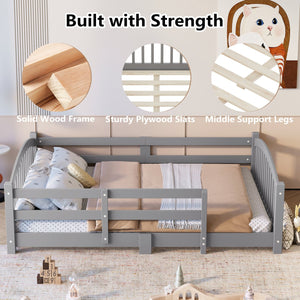 English Elm Twin Montessori Floor Bed Solid Pine Frame with Safety Guardrails for Kids Bedroom Gray N733P400298E