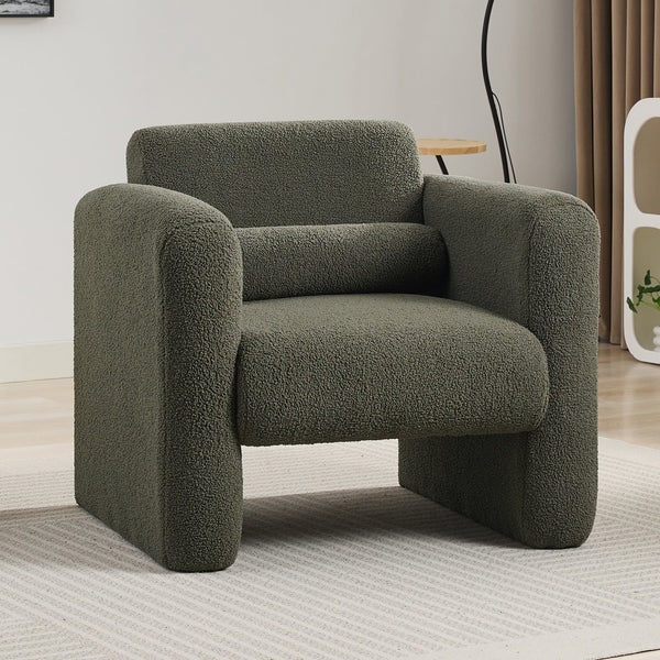English Elm Modern Accent Chair Breathable Sherpa Upholstered Reading Armchair with Plush Cushion and Lumbar Support Seaweed Green 30 L x 25.75 W x 22.76 H WF325072AAG